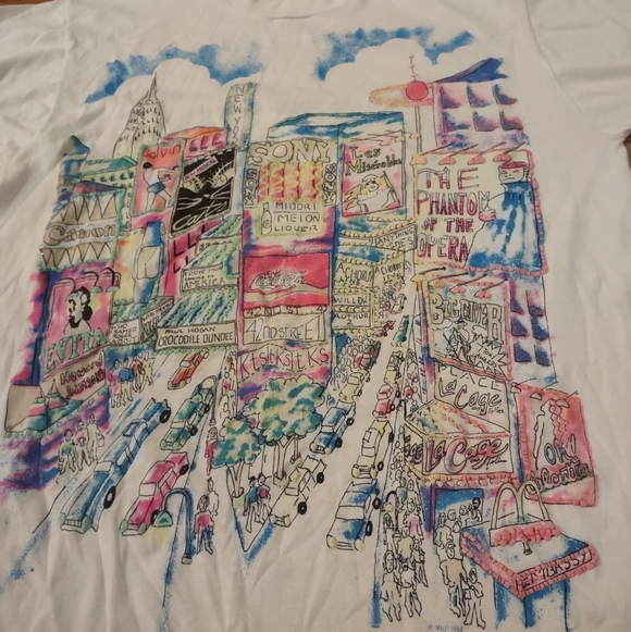 vintage 1990s NYC Times Square street art graphic tee with 3D graphics size XL - Picture 2 of 4